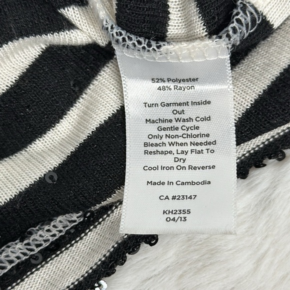Talbots Sweater Womens Large Petite Sequin Striped Black White Scoop Neck Top - Picture 7 of 9